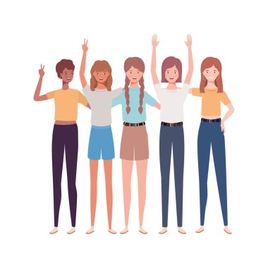 Beyaz arka planda ayakta genç kadınlar