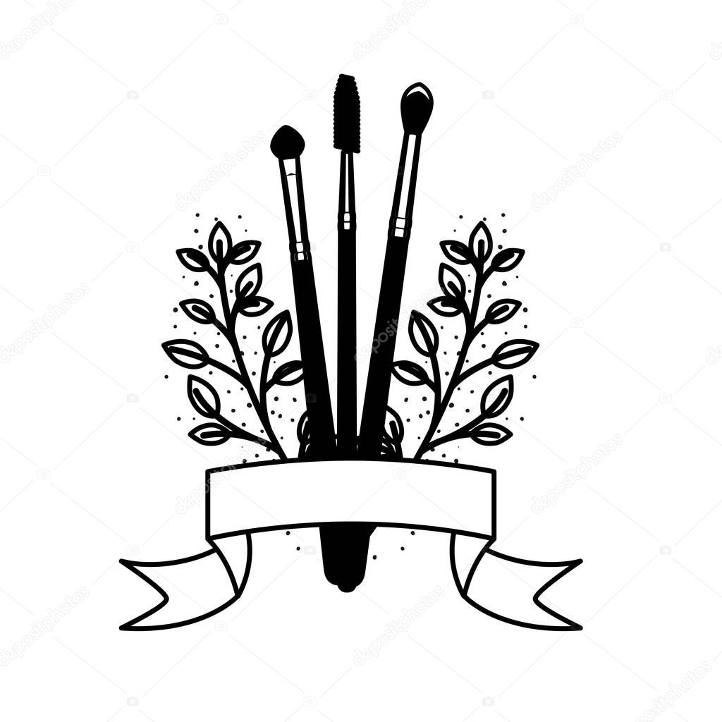 makeup brushes on white background