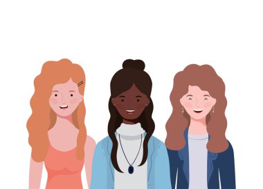 Beyaz arka planda genç kadınlar