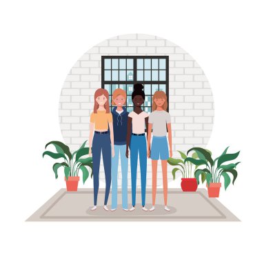 pencereile şehir manzaralı kadın oturma odası