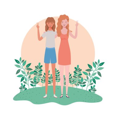 manzara arka planda ayakta genç kadınlar