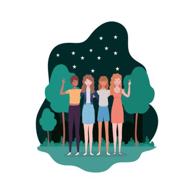 manzara arka plan ve bir gece gökyüzünde yıldız ile kadınlar