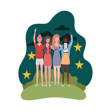 manzara arka plan ve bir gece gökyüzünde yıldız ile kadınlar