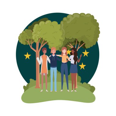 manzara arka plan ve bir gece gökyüzünde yıldız ile kadınlar