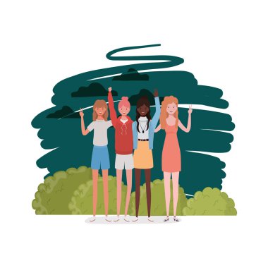 manzara arka plan ve bir gece gökyüzünde yıldız ile kadınlar