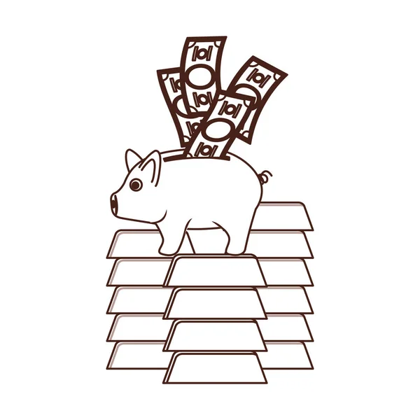Silhouette von Geldersparnissen und Schwein auf weißem Hintergrund — Stockvektor