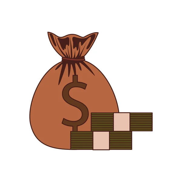 Argent économie et sac d'argent sur fond blanc — Image vectorielle