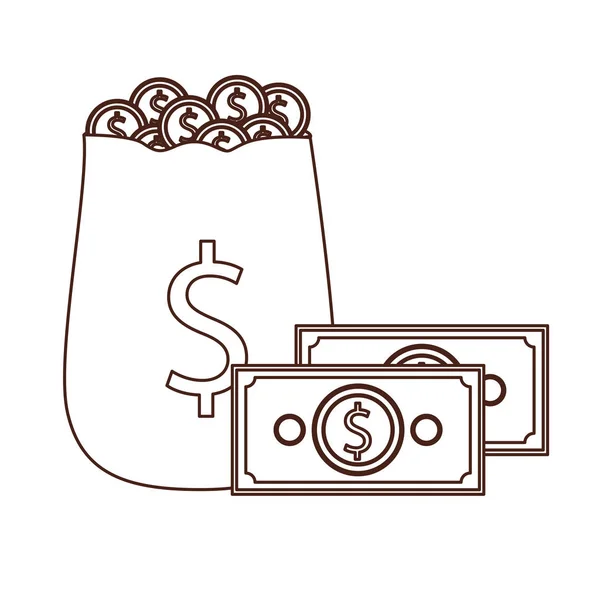 白い背景にお金の節約とお金のバッグのシルエット — ストックベクタ