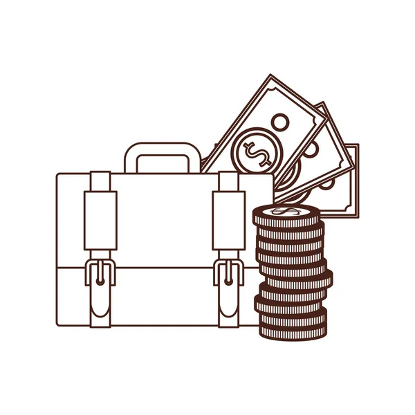 Silueta de maleta de hombre de negocios con dinero sobre fondo blanco — Archivo Imágenes Vectoriales