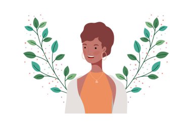 dalları ve arka plan yaprakları ile genç kadın