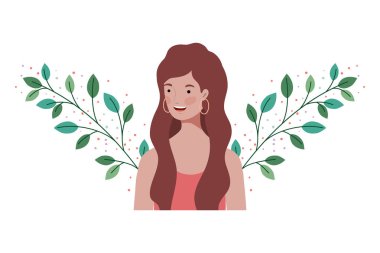 dalları ve arka plan yaprakları ile genç kadın