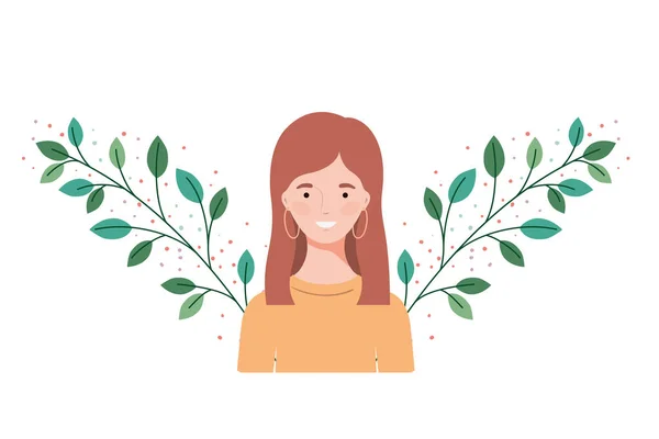 Mladá žena s větvemi a listím — Stockový vektor