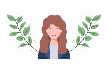 dalları ve arka plan yaprakları ile genç kadın