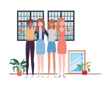 pencereile şehir manzaralı kadın oturma odası