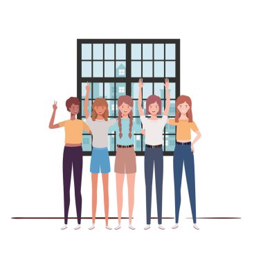 pencereile şehir manzaralı kadın oturma odası