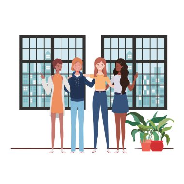 pencereile şehir manzaralı kadın oturma odası