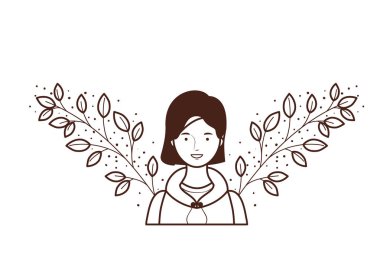 dalları ve arka plan yaprakları ile kadın silueti