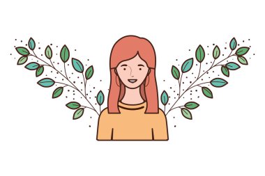 dalları ve arka plan yaprakları ile genç kadın