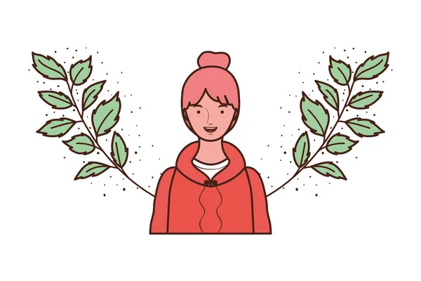 Mladá žena s větvemi a listím — Stockový vektor