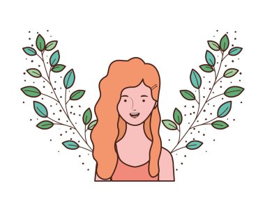 dalları ve arka plan yaprakları ile genç kadın