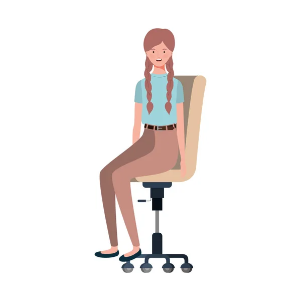 Beyaz arka plan üzerinde ofis sandalyesinde oturan kadın — Stok Vektör