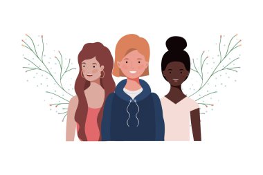 dalları ve yaprakları arka plan ile genç kadınlar