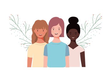 dalları ve yaprakları arka plan ile genç kadınlar