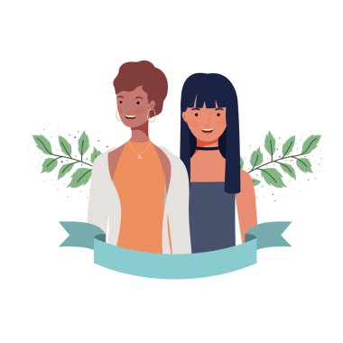 dalları ve yaprakları arka plan ile genç kadınlar