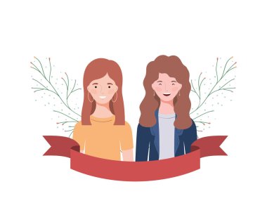 dalları ve yaprakları arka plan ile genç kadınlar
