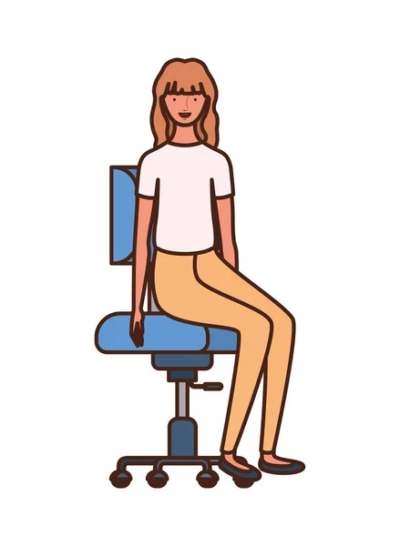 Frau mit Sitz im Bürostuhl auf weißem Hintergrund — Stockvektor