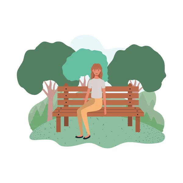 Žena sedící na židli v parku s pozadím — Stockový vektor