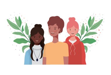 dalları ve yaprakları arka plan ile genç kadınlar