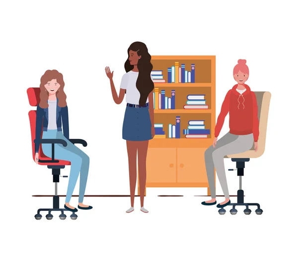 Kvinnor som sitter på arbets kontoret med vit bakgrund — Stock vektor