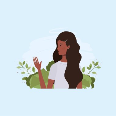 yapraklar ile kampta genç afro kız