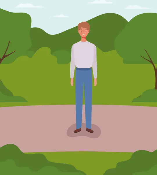 Hombre joven y casual en el personaje del campamento — Vector de stock