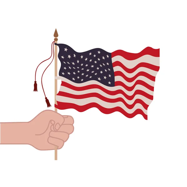 미국 국기 격리 아이콘과 손 — 스톡 벡터