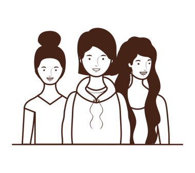 Beyaz arka planda genç kadınların silüeti