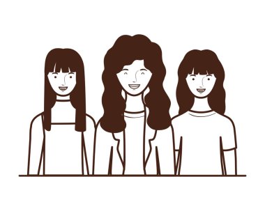 Beyaz arka planda genç kadınların silüeti