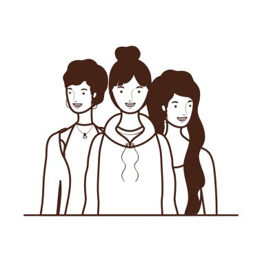 Beyaz arka planda genç kadınların silüeti