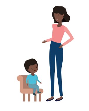 sandalyede oturan bebek karakteri ile kadın