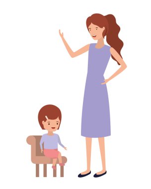 sandalyede oturan bebek karakteri ile kadın