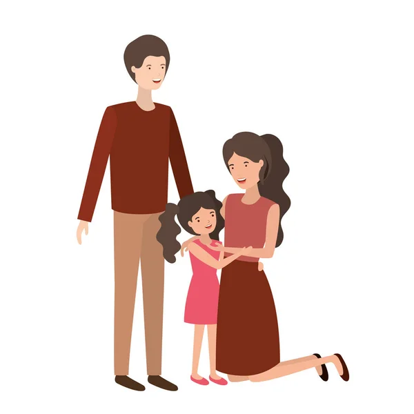 Casal de pais com caráter avatar filha — Vetor de Stock