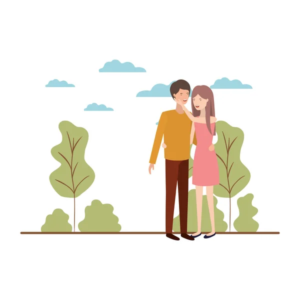 Young couple with landscape avatar character — Stock Vector