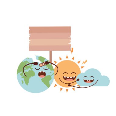 gezegen dünya kawaii izole simge vektör illüstrasyon