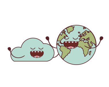 gezegen dünya kawaii izole simge vektör illüstrasyon