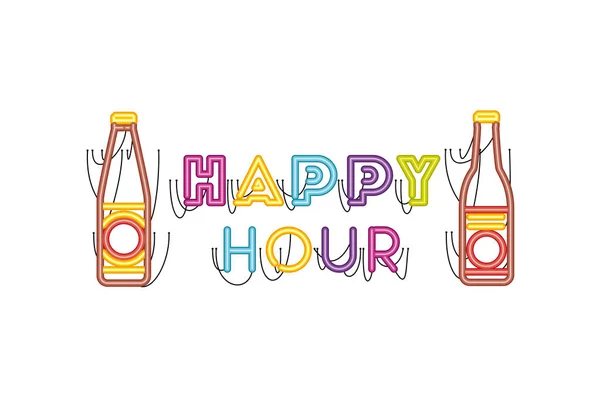 Étiquette happy hour dans l'icône de lumière néon — Image vectorielle