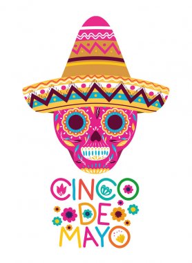 Cinco de mayo etiket kafatası izole simgesi