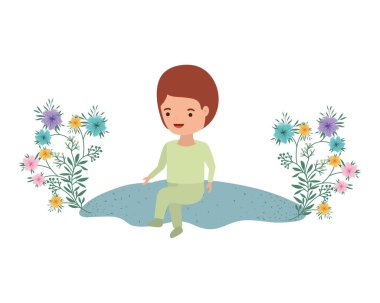 çim avatar karakter üzerinde oturan bebek çocuk