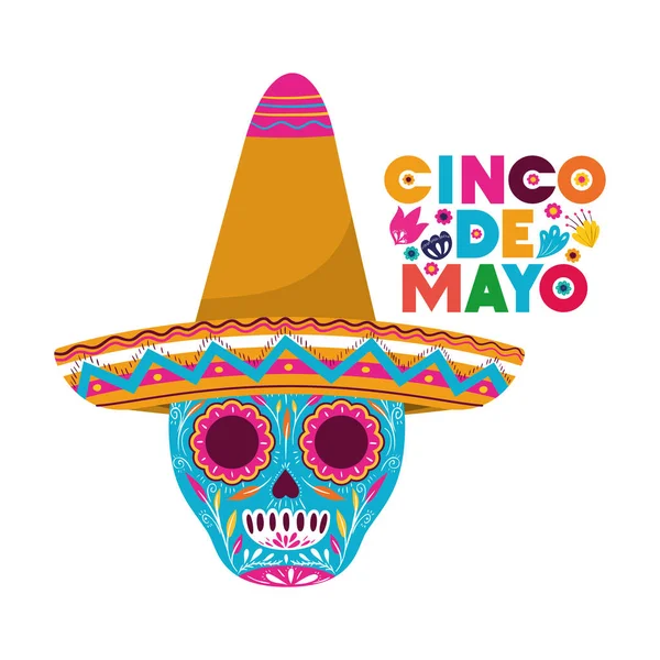 Cinco de mayo etiqueta cráneo aislado icono — Vector de stock