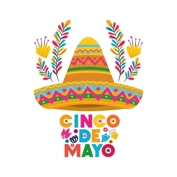 Cinco de mayo label dengan topi ikon terisolasi - Stok Vektor